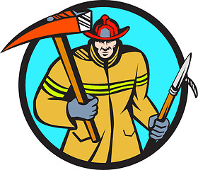 Image showing Fireman Firefighter Fire Axe Hook Circle Retro