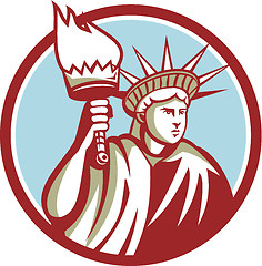 Image showing Statue of Liberty Holding Flaming Torch Circle Retro