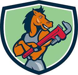 Image showing Horse Plumber Monkey Wrench Crest Cartoon