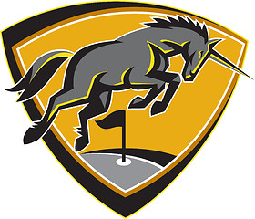 Image showing Black Unicorn Horse Charging Golf Course Retro