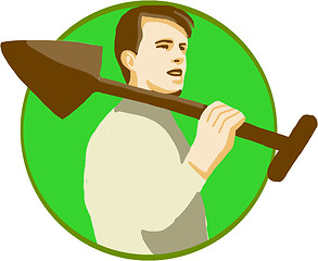 Image showing Gardener Shovel On Shoulder Circle Retro