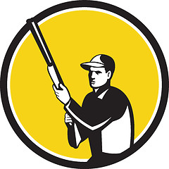 Image showing Hunter Holding Shotgun Rifle Circle Retro