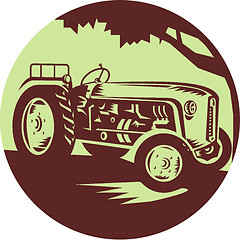 Image showing Vintage Farm Tractor Circle Woodcut