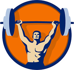 Image showing Weightlifter Lifting Barbell Circle Retro