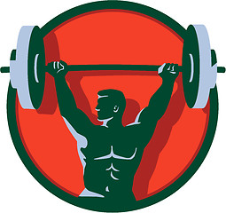 Image showing Weightlifter Lifting Barbell Circle Retro