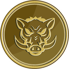 Image showing Wild Hog Head Angry Gold Coin Retro