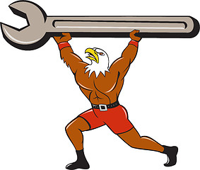 Image showing American Bald Eagle Mechanic Spanner Cartoon 