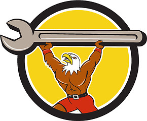 Image showing American Bald Eagle Mechanic Spanner Circle Cartoon 