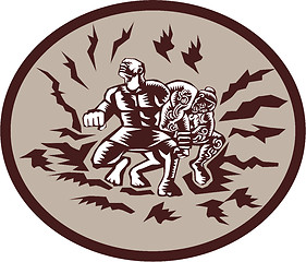 Image showing Tiitii Wrestling God of Earthquake Circle Woodcut