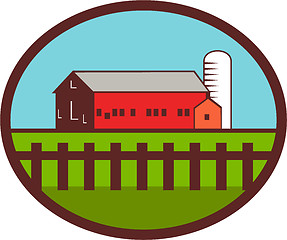 Image showing Farm Barn House Silo Oval Retro