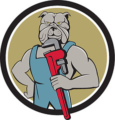 Image showing Bulldog Plumber Monkey Wrench Circle Cartoon