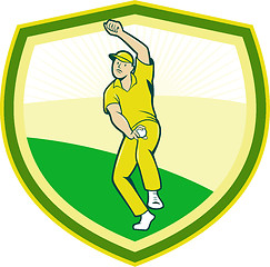 Image showing Cricket Player Bowling Crest Cartoon