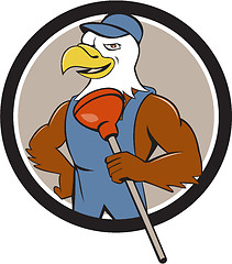 Image showing Bald Eagle Plumber Plunger Circle Cartoon