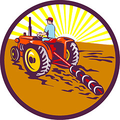 Image showing Farmer On Tractor Circle Retro