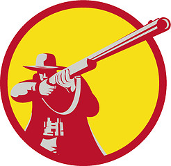 Image showing Hunter Aiming Shotgun Rifle Circle Retro