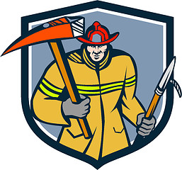 Image showing Fireman Firefighter Fire Axe Hook Crest Retro