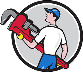 Image showing Plumber Carry Monkey Wrench Walking Circle Cartoon