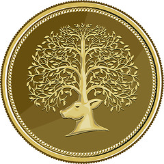 Image showing Deer Head Tree Antler Gold Coin Retro