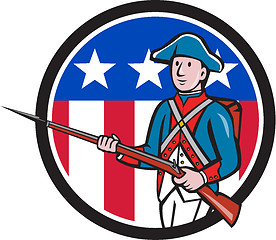 Image showing American Revolutionary Soldier USA Flag Circle Cartoon