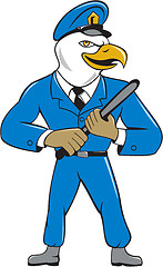 Image showing Bald Eagle Policeman Baton Cartoon