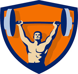 Image showing Weightlifter Lifting Barbell Crest Retro