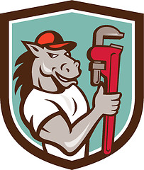 Image showing Horse Plumber  Monkey Wrench Crest Cartoon