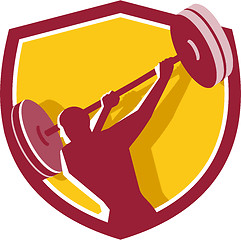 Image showing Weightlifter Swinging Barbell Rear Crest Retro