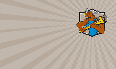 Image showing Business card Minotaur Bull Plumber Wrench Crest Cartoon