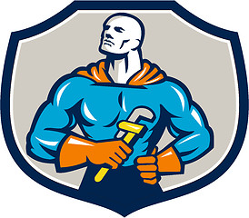 Image showing Plumber Superhero Monkey Wrench Crest Retro