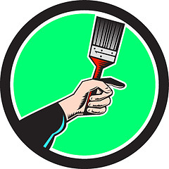 Image showing Painter Hand Holding Paintbrush Circle Retro
