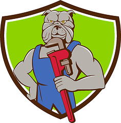 Image showing Bulldog Plumber Monkey Wrench Crest Cartoon