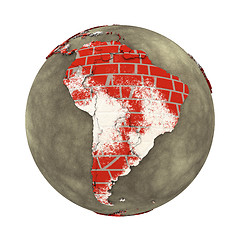Image showing South America on brick wall Earth