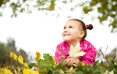 Image showing Portrait of a little girl in autumn park