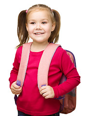 Image showing Portrait of a cute little schoolgirl with backpack