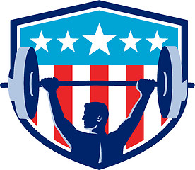 Image showing Weightlifter Lifting Barbell Rear Flag Shield Retro