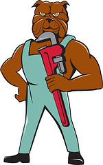 Image showing Bulldog Plumber Monkey Wrench Standing Cartoon