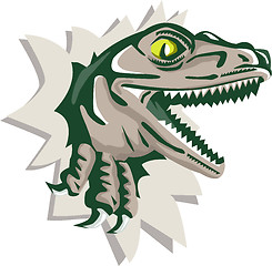 Image showing Raptor Head Breaking Out Wall Retro