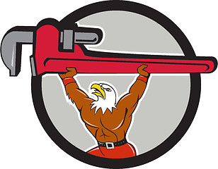 Image showing Bald Eagle Plumber Monkey Wrench Circle Cartoon