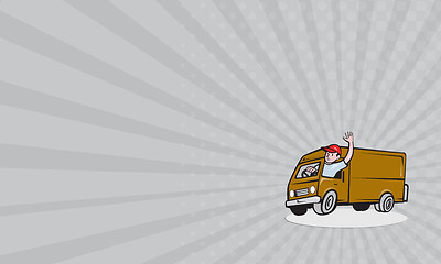 Image showing Business card Delivery Man Waving Driving Van Cartoon