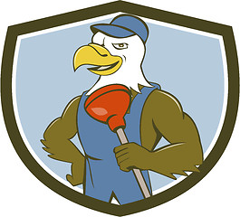 Image showing Bald Eagle Plumber Plunger Crest Cartoon