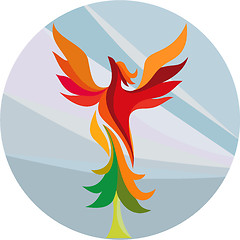 Image showing Phoenix Rising Burning Tree Circle Retro