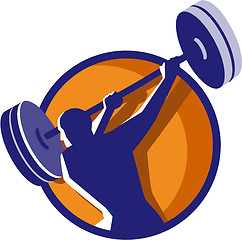 Image showing Weightlifter Swinging Barbell Rear Circle Retro