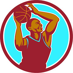 Image showing Basketball Player Rebounding Ball Circle Retro