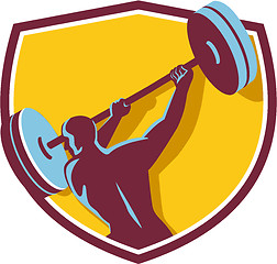 Image showing Weightlifter Swinging Barbell Rear Crest Retro