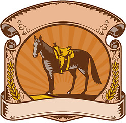 Image showing Horse Western Saddle Scroll Woodcut