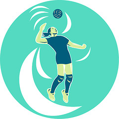 Image showing Volleyball Player Spiking High Circle Retro