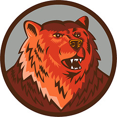 Image showing Russian Bear Head Growling Circle Retro