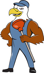Image showing Bald Eagle Plumber Plunger Isolated Cartoon