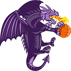 Image showing Dragon Fire Holding Basketball Isolated Retro