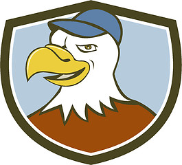 Image showing American Bald Eagle Head Smiling Shield Cartoon